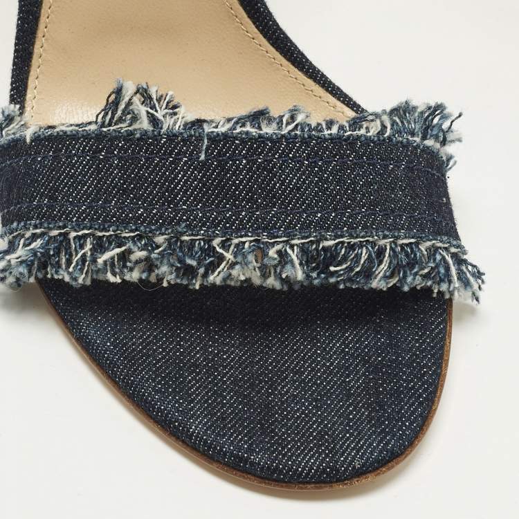 Pre Owned Gianvito Rossi Portofino Size 37 Blue Denim Ankle Strap Sandals