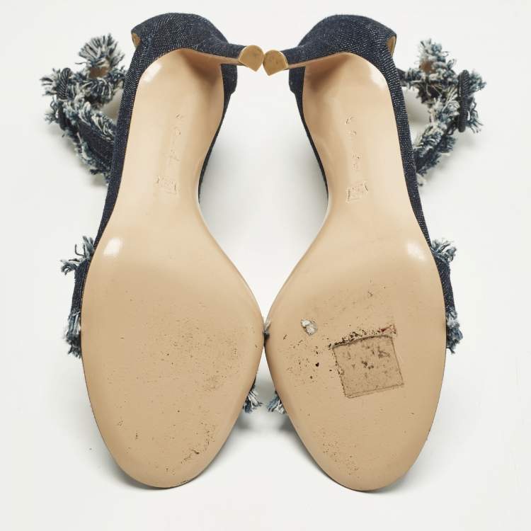 Pre Owned Gianvito Rossi Portofino Size 37 Blue Denim Ankle Strap Sandals