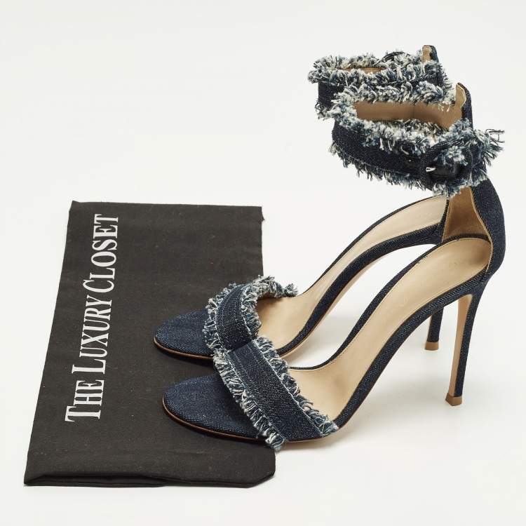 Pre Owned Gianvito Rossi Portofino Size 37 Blue Denim Ankle Strap Sandals