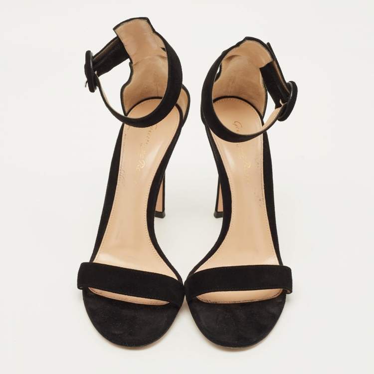 Pre Owned Gianvito Rossi Portofino Size 37 Black Suede Ankle Strap Sandals