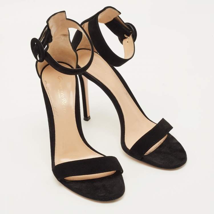 Pre Owned Gianvito Rossi Portofino Size 37 Black Suede Ankle Strap Sandals