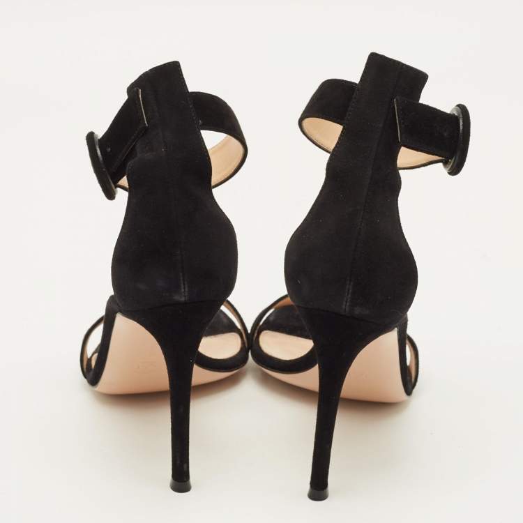 Pre Owned Gianvito Rossi Portofino Size 37 Black Suede Ankle Strap Sandals