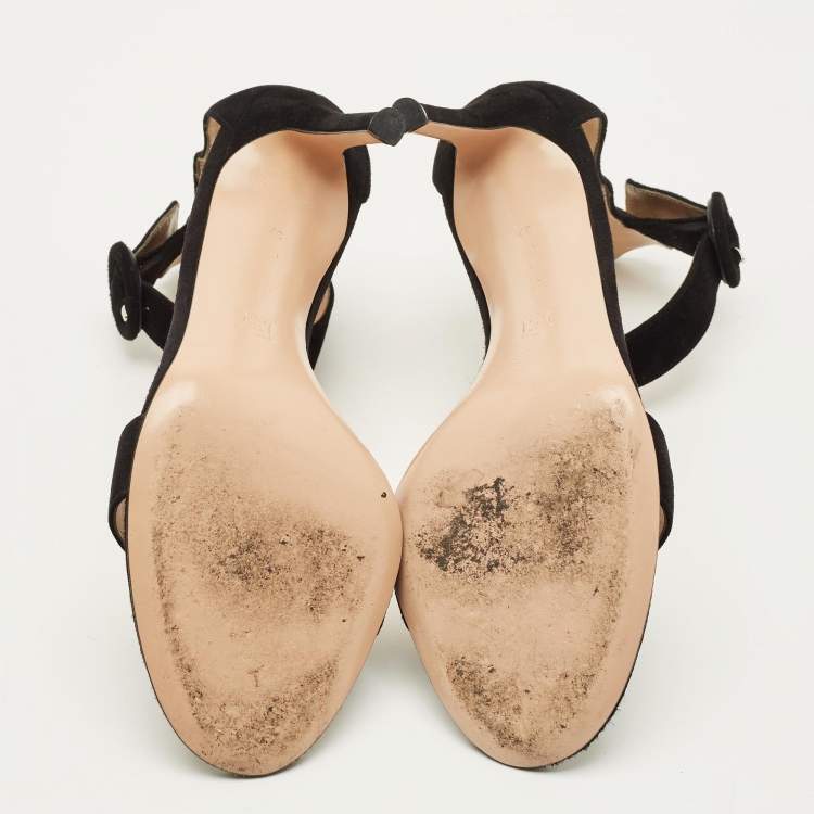 Pre Owned Gianvito Rossi Portofino Size 37 Black Suede Ankle Strap Sandals