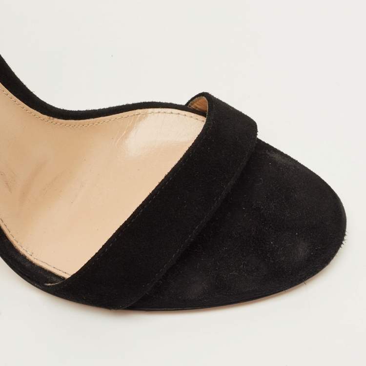 Pre Owned Gianvito Rossi Portofino Size 37 Black Suede Ankle Strap Sandals