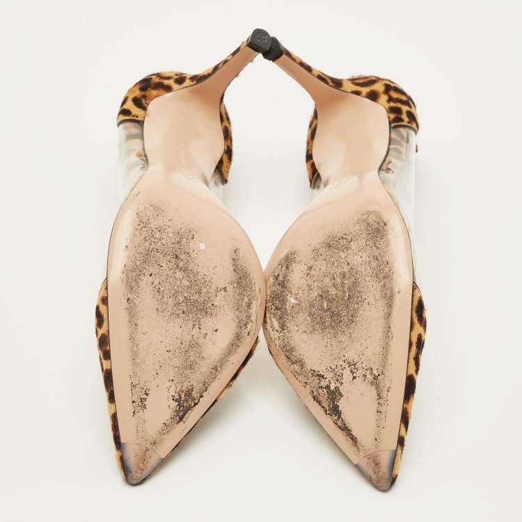Pre Owned Gianvito Rossi Plexi Size 38 Brown/Transparent Leopard Print Calf Hair and PVC Pumps
