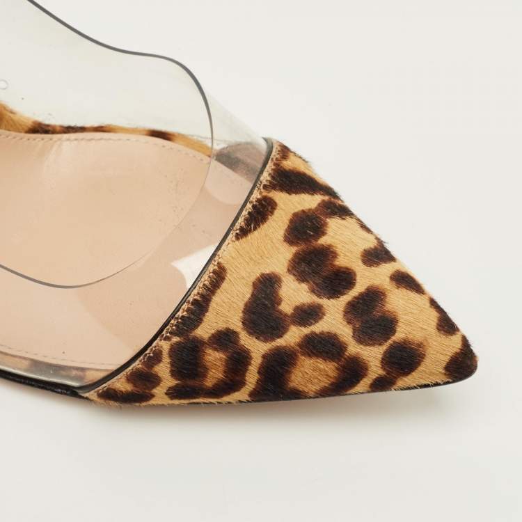 Pre Owned Gianvito Rossi Plexi Size 38 Brown/Transparent Leopard Print Calf Hair and PVC Pumps