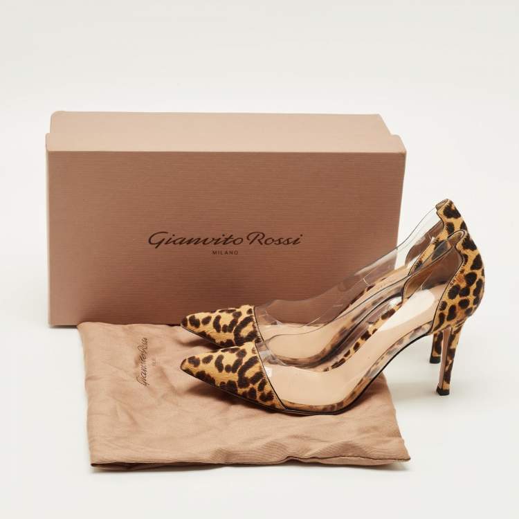 Pre Owned Gianvito Rossi Plexi Size 38 Brown/Transparent Leopard Print Calf Hair and PVC Pumps