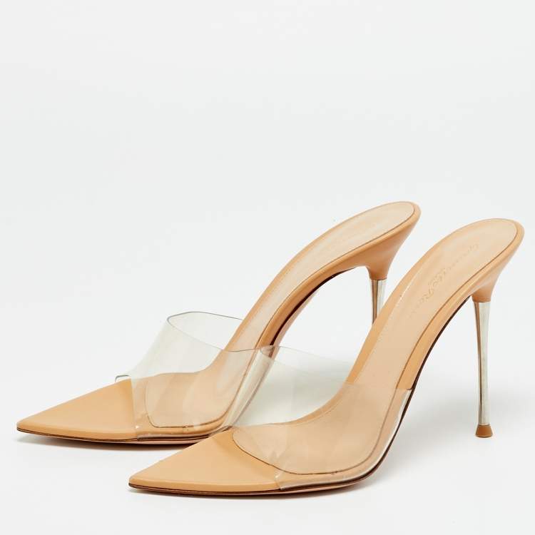 مملوكة مسبقًا Gianvito Rossi Elle Size 39 Beige/Transperent Leather and PVC Mules