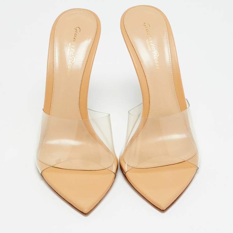 مملوكة مسبقًا Gianvito Rossi Elle Size 39 Beige/Transperent Leather and PVC Mules