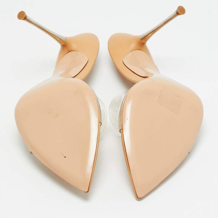 مملوكة مسبقًا Gianvito Rossi Elle Size 39 Beige/Transperent Leather and PVC Mules
