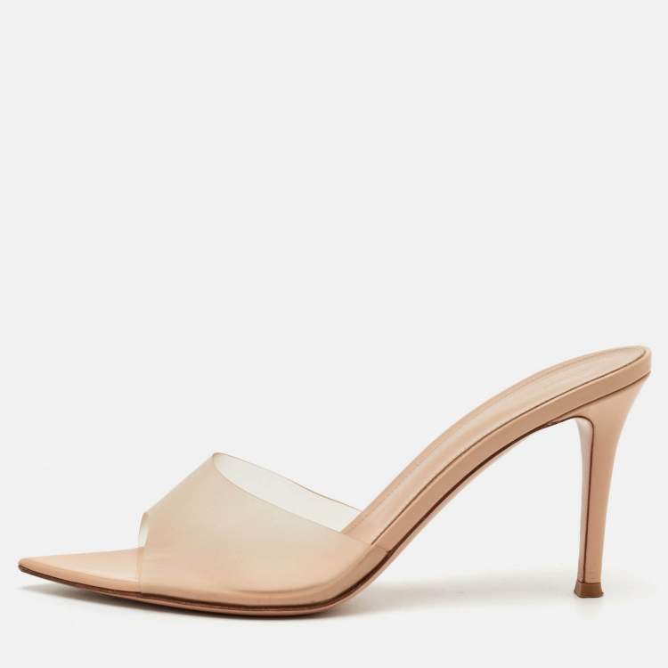 Pre Owned Gianvito Rossi Elle Size 39.5 Beige PVC Slide Sandals