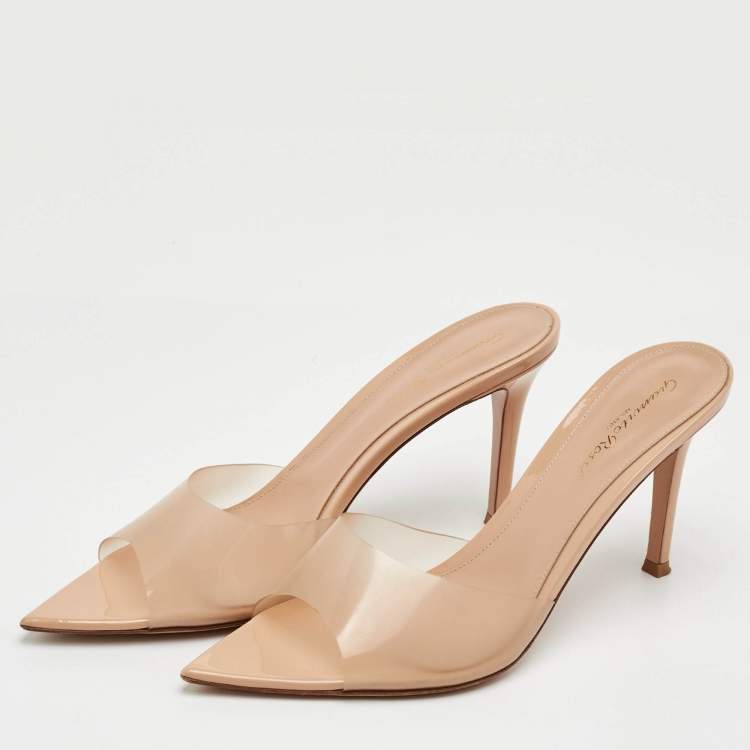 Pre Owned Gianvito Rossi Elle Size 39.5 Beige PVC Slide Sandals