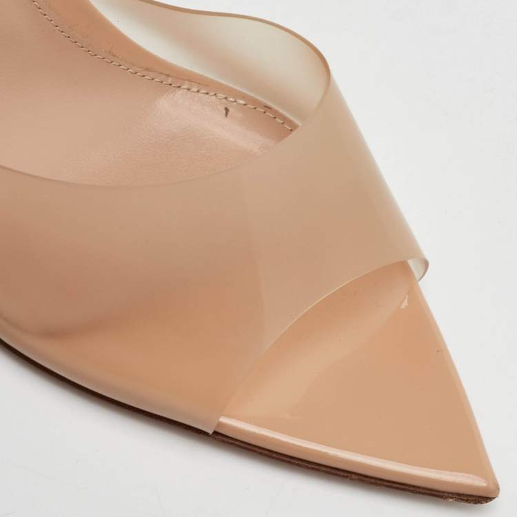 Pre Owned Gianvito Rossi Elle Size 39.5 Beige PVC Slide Sandals