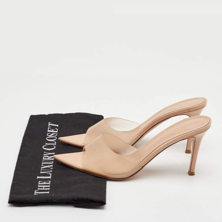 Pre Owned Gianvito Rossi Elle Size 39.5 Beige PVC Slide Sandals