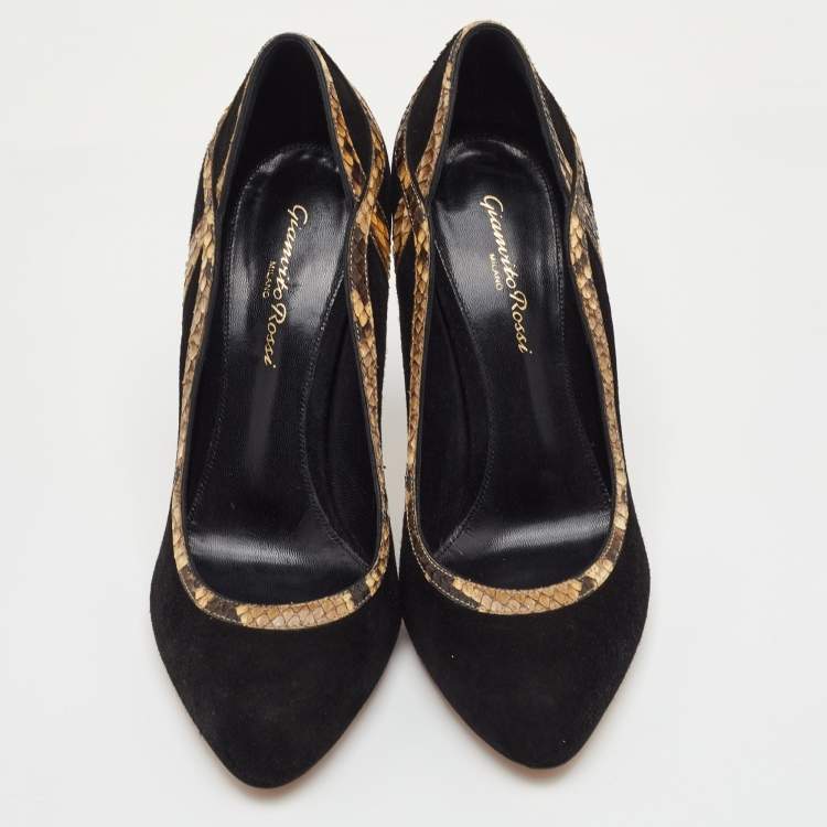 Pre Owned Gianvito Rossi Size 39 Black Suede and Snakeskin Pumps