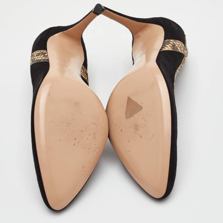 Pre Owned Gianvito Rossi Size 39 Black Suede and Snakeskin Pumps