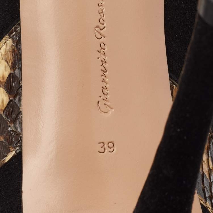 Pre Owned Gianvito Rossi Size 39 Black Suede and Snakeskin Pumps