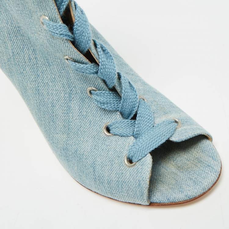 Pre Owned Gianvito Rossi Size 39 Blue Denim Lace Up Open Toe Ankle Length Boots