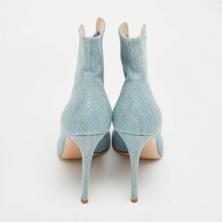 Pre Owned Gianvito Rossi Size 39 Blue Denim Lace Up Open Toe Ankle Length Boots