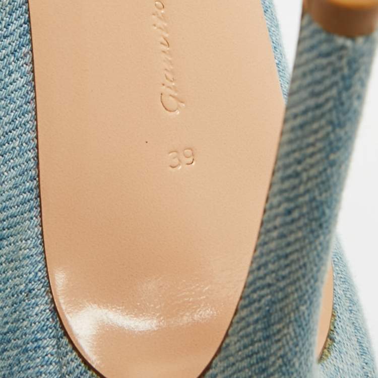 Pre Owned Gianvito Rossi Size 39 Blue Denim Lace Up Open Toe Ankle Length Boots