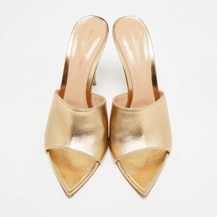 Pre Owned Gianvito Rossi Elle Size 40.5 Metallic Leather Slide Sandals