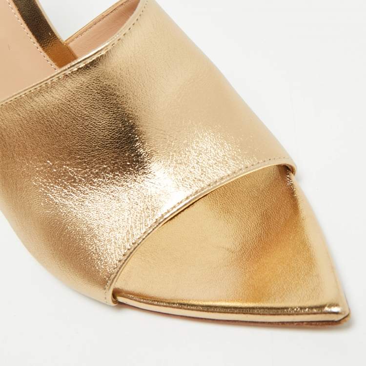 Pre Owned Gianvito Rossi Elle Size 40.5 Metallic Leather Slide Sandals