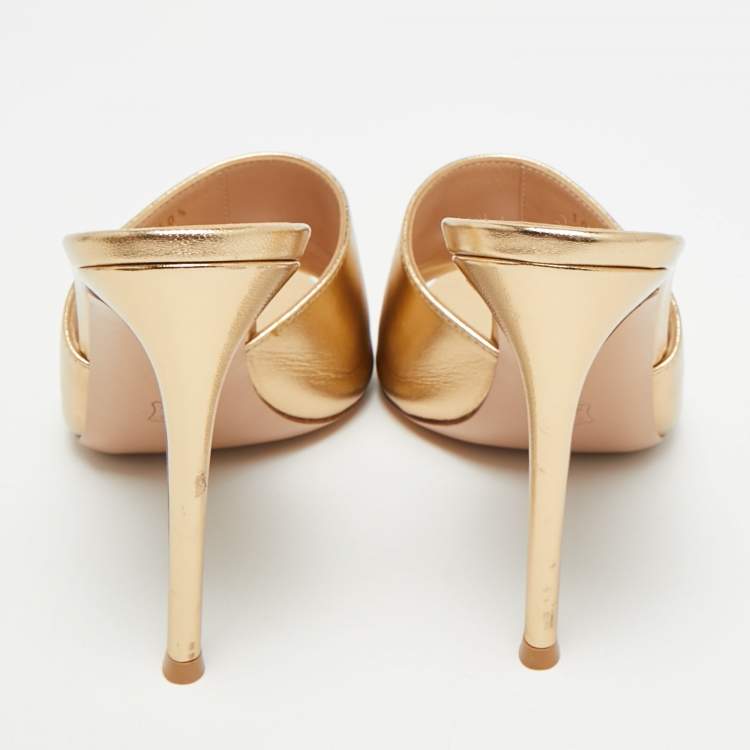 Pre Owned Gianvito Rossi Elle Size 40.5 Metallic Leather Slide Sandals