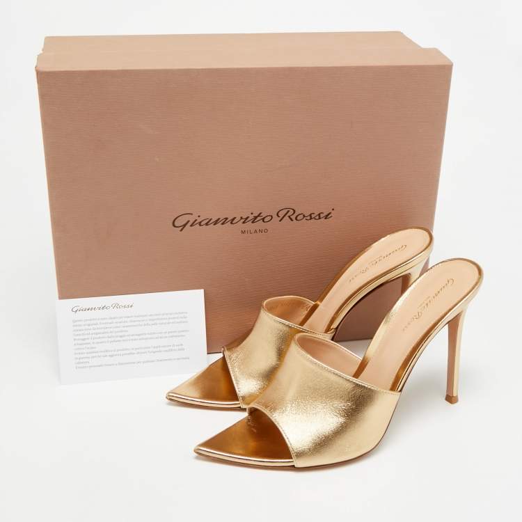 Pre Owned Gianvito Rossi Elle Size 40.5 Metallic Leather Slide Sandals