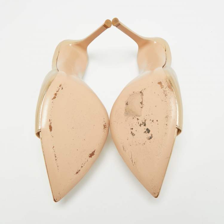 Pre Owned Gianvito Rossi Elle Size 40.5 Metallic Leather Slide Sandals