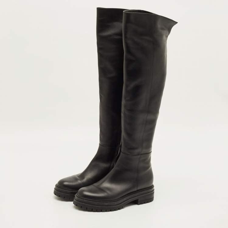 Pre Owned Gianvito Rossi Moka Size 37.5 Black Leather Knee Length Boots