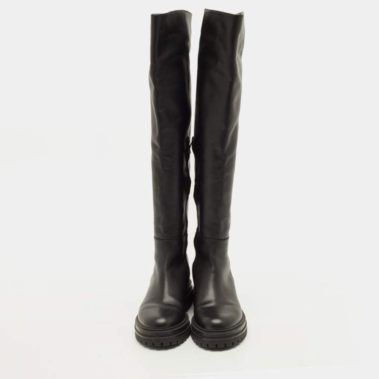 Pre Owned Gianvito Rossi Moka Size 37.5 Black Leather Knee Length Boots