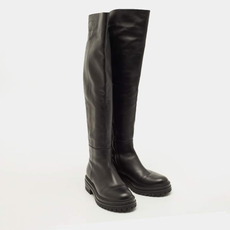 Pre Owned Gianvito Rossi Moka Size 37.5 Black Leather Knee Length Boots