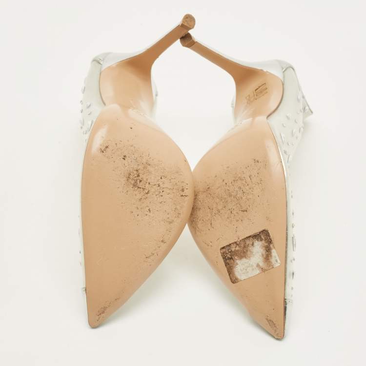 Pre Owned Gianvito Rossi Halley Size 38 Transparent/Silver Patent Leather and PVC Crystal Embellished Pumps