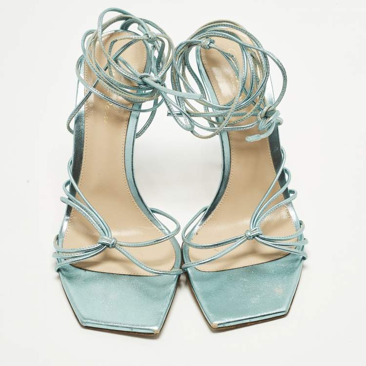 Pre Owned Gianvito Rossi Sylvie Size 39 Blue Leather Ankle Strap Sandals