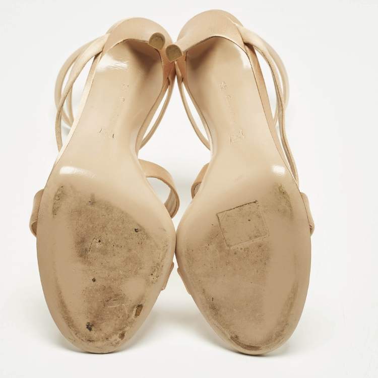 Pre Owned Gianvito Rossi Opera Size 39.5 Beige Satin Ankle Strap Sandals