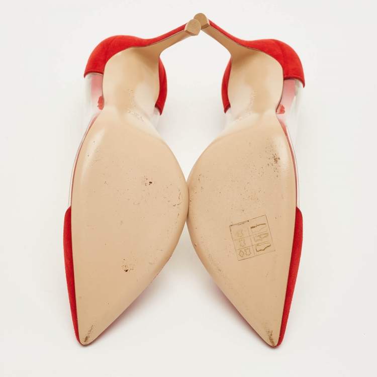 Pre Owned Gianvito Rossi Plexi Size 37 Red/Transparent PVC and Suede Pumps