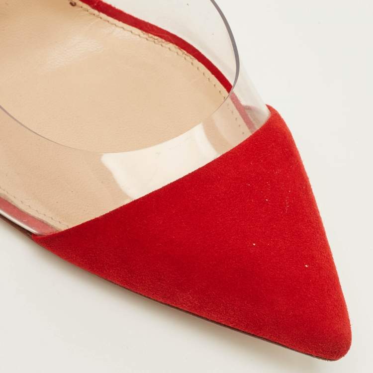 Pre Owned Gianvito Rossi Plexi Size 37 Red/Transparent PVC and Suede Pumps