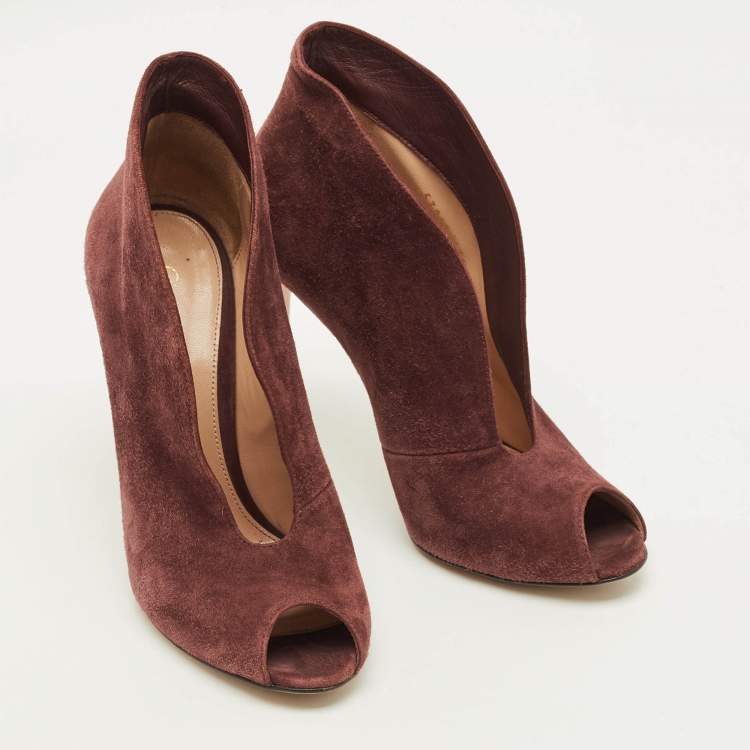 Pre Owned Gianvito Rossi Vamp Size 37 Burgundy Suede Booties
