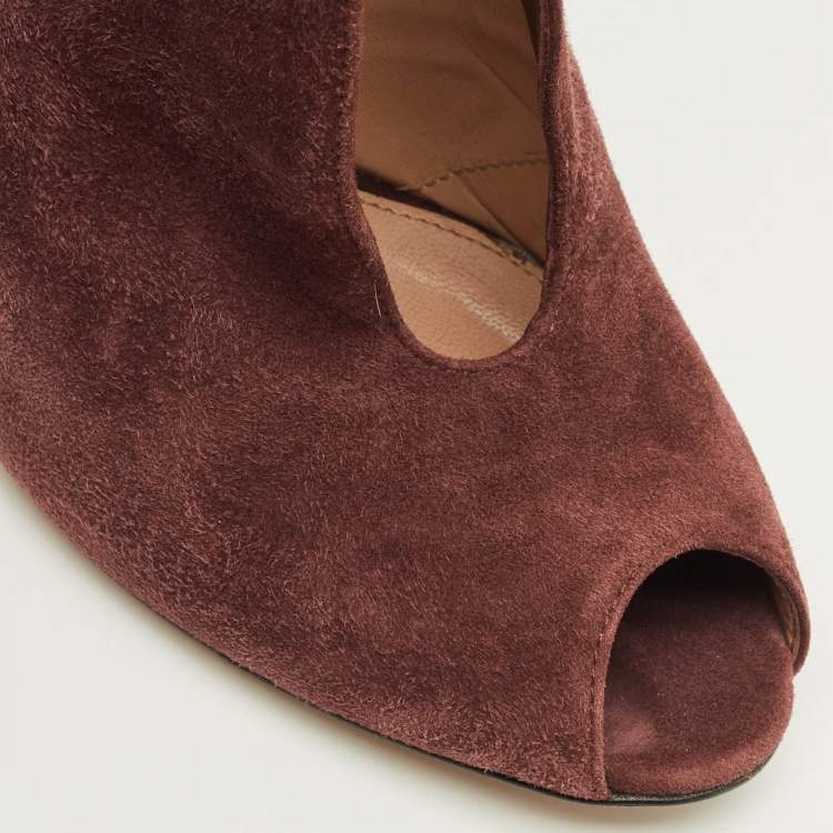 Pre Owned Gianvito Rossi Vamp Size 37 Burgundy Suede Booties