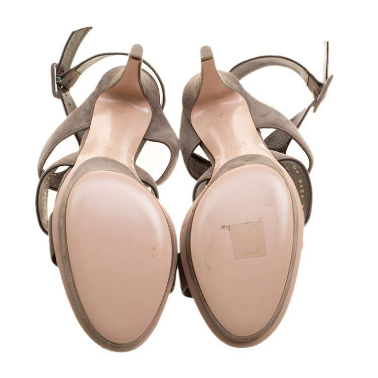 Pre Owned Gianvito Rossi Grey Suede Platform Sandals Size 40