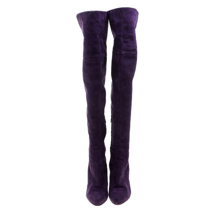 Pre Owned Gianvito Rossi Purple Suede Over the Knee Boots Size 40