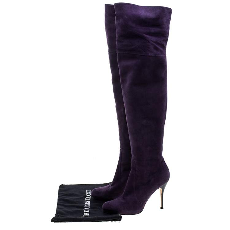 Pre Owned Gianvito Rossi Purple Suede Over the Knee Boots Size 40