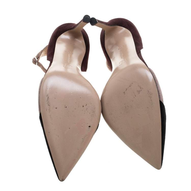 Pre Owned Gianvito Rossi Tricolor Suede Ankle Strap D'orsay Pointed Toe Pumps Size 36.5