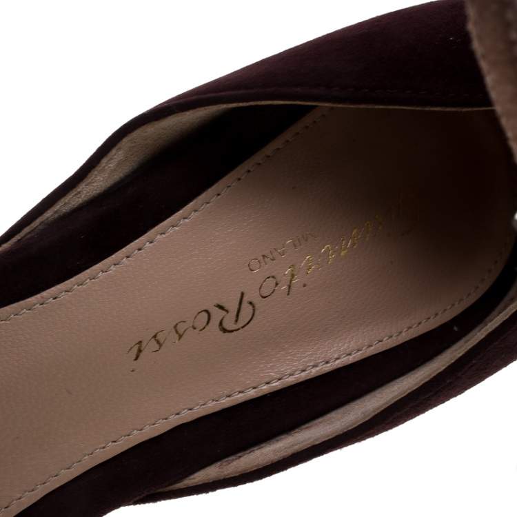 Pre Owned Gianvito Rossi Tricolor Suede Ankle Strap D'orsay Pointed Toe Pumps Size 36.5