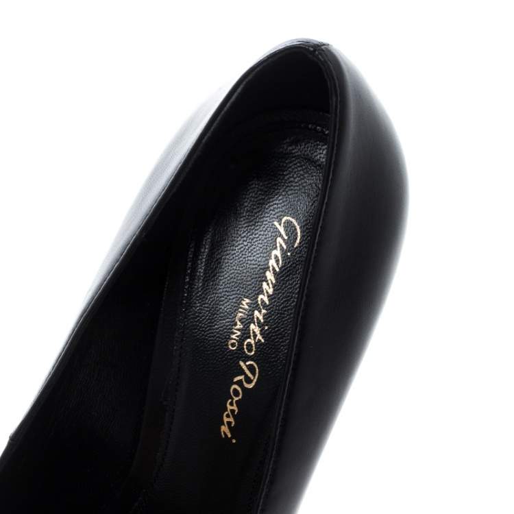 Pre Owned Gianvito Rossi Black Leather Peep Toe Platform Pumps Size 37.5
