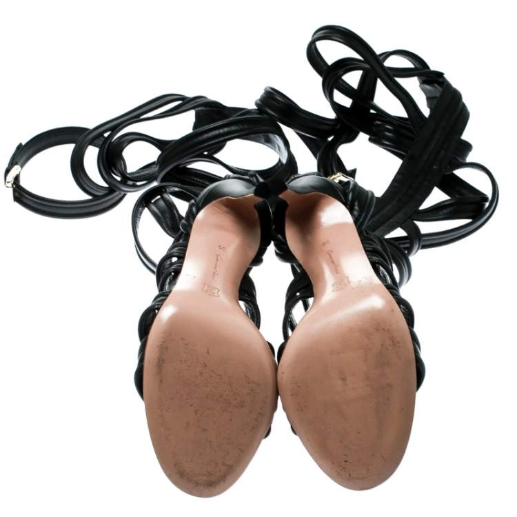 Pre Owned Gianvito Rossi Black Leather Gladiator Knee Length Sandals Size 36