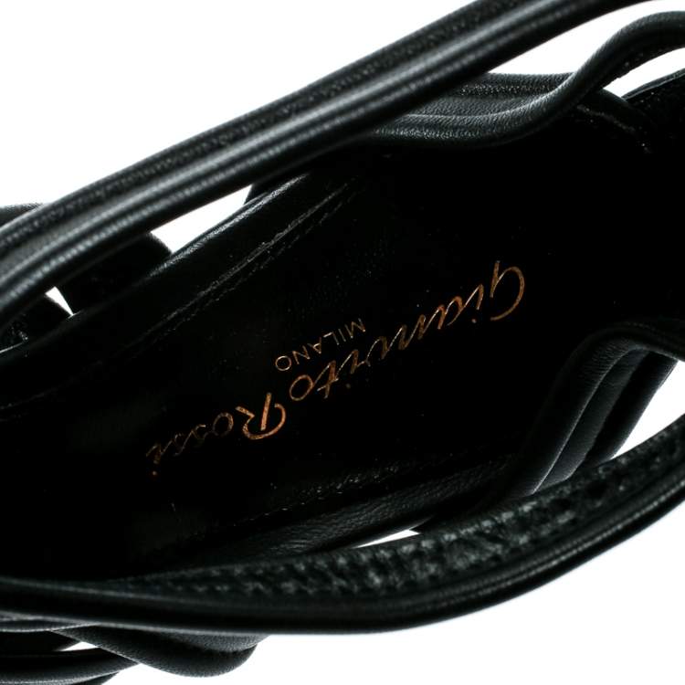 Pre Owned Gianvito Rossi Black Leather Gladiator Knee Length Sandals Size 36