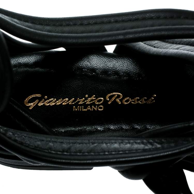 Pre Owned Gianvito Rossi Black Leather Gladiator Knee Length Flat Sandals Size 35