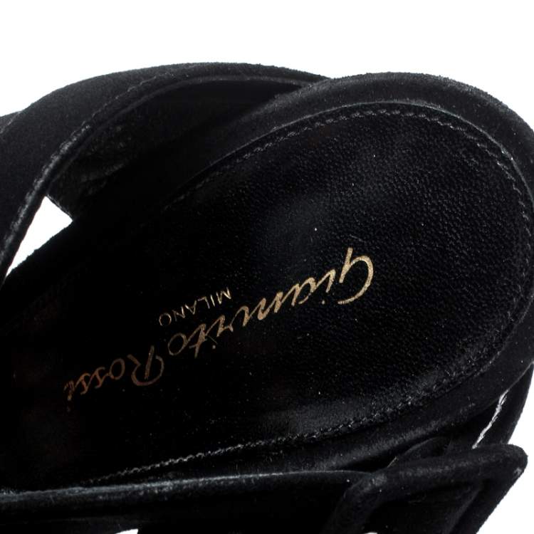Pre Owned Gianvito Rossi Black Suede Ankle Strap Platform Sandals Size 40