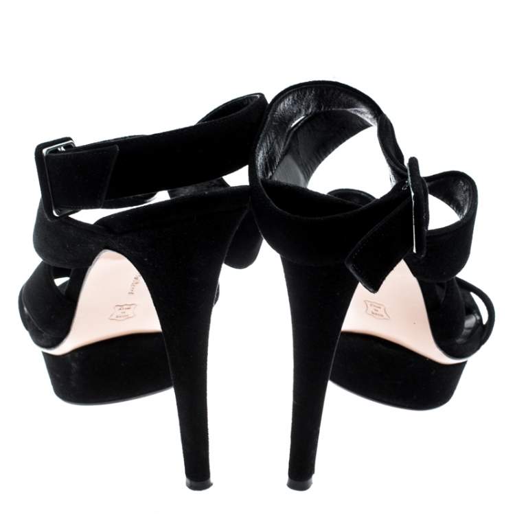 Pre Owned Gianvito Rossi Black Suede Ankle Strap Platform Sandals Size 40